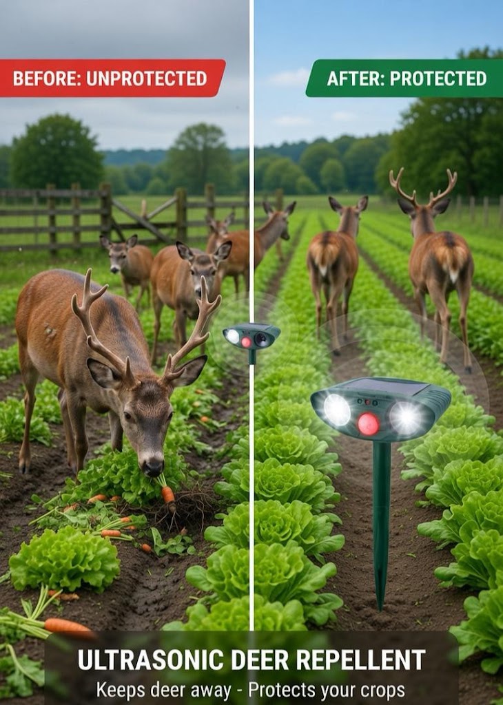 Ultrasonic Solar Deer Repeller – Motion Sensor Animal Deterrent for Garden & Yard