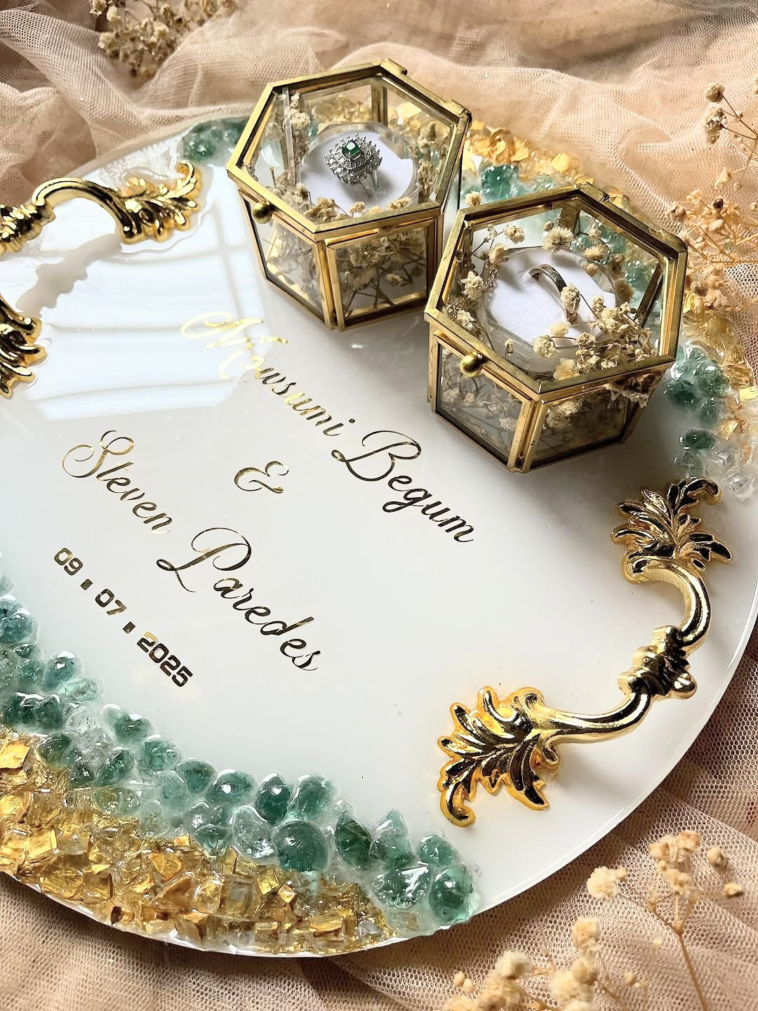 Personalized Luxury Resin Wedding Ring Tray: Nikkah/Engagement