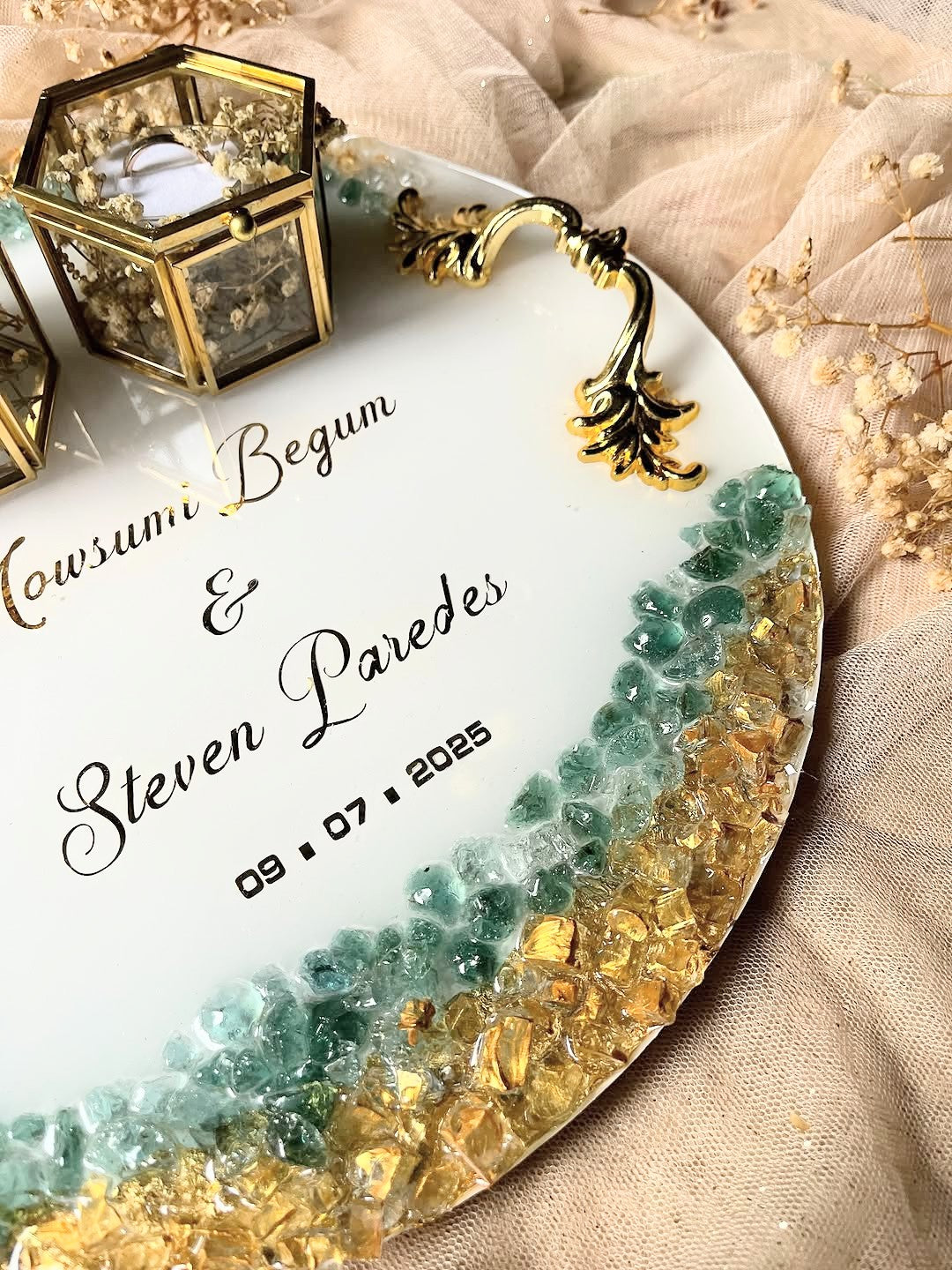 Personalized Luxury Resin Wedding Ring Tray: Nikkah/Engagement