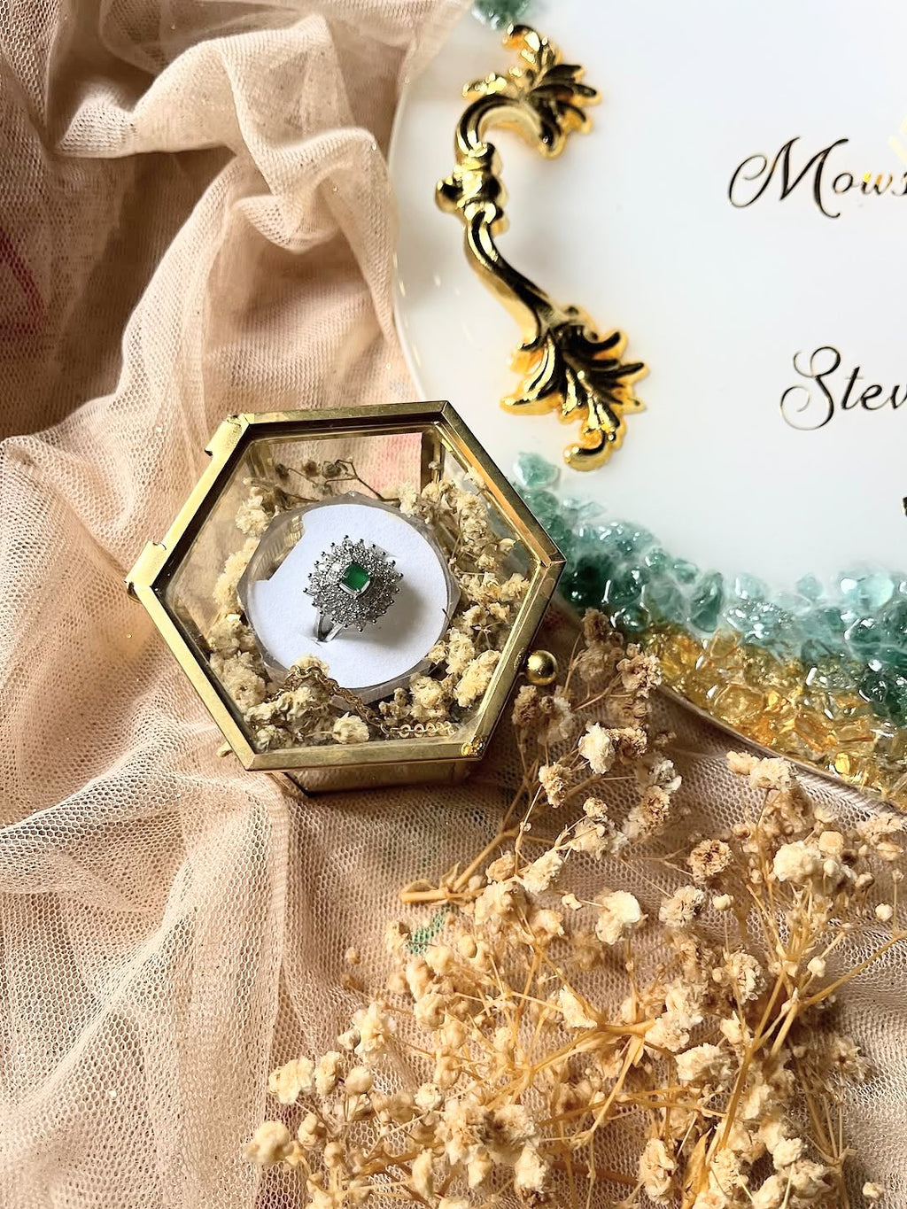 Personalized Luxury Resin Wedding Ring Tray: Nikkah/Engagement