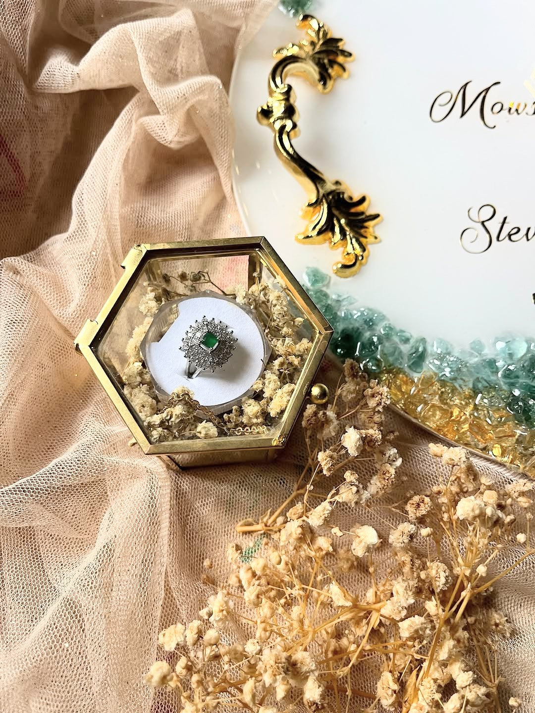 Personalized Luxury Resin Wedding Ring Tray: Nikkah/Engagement