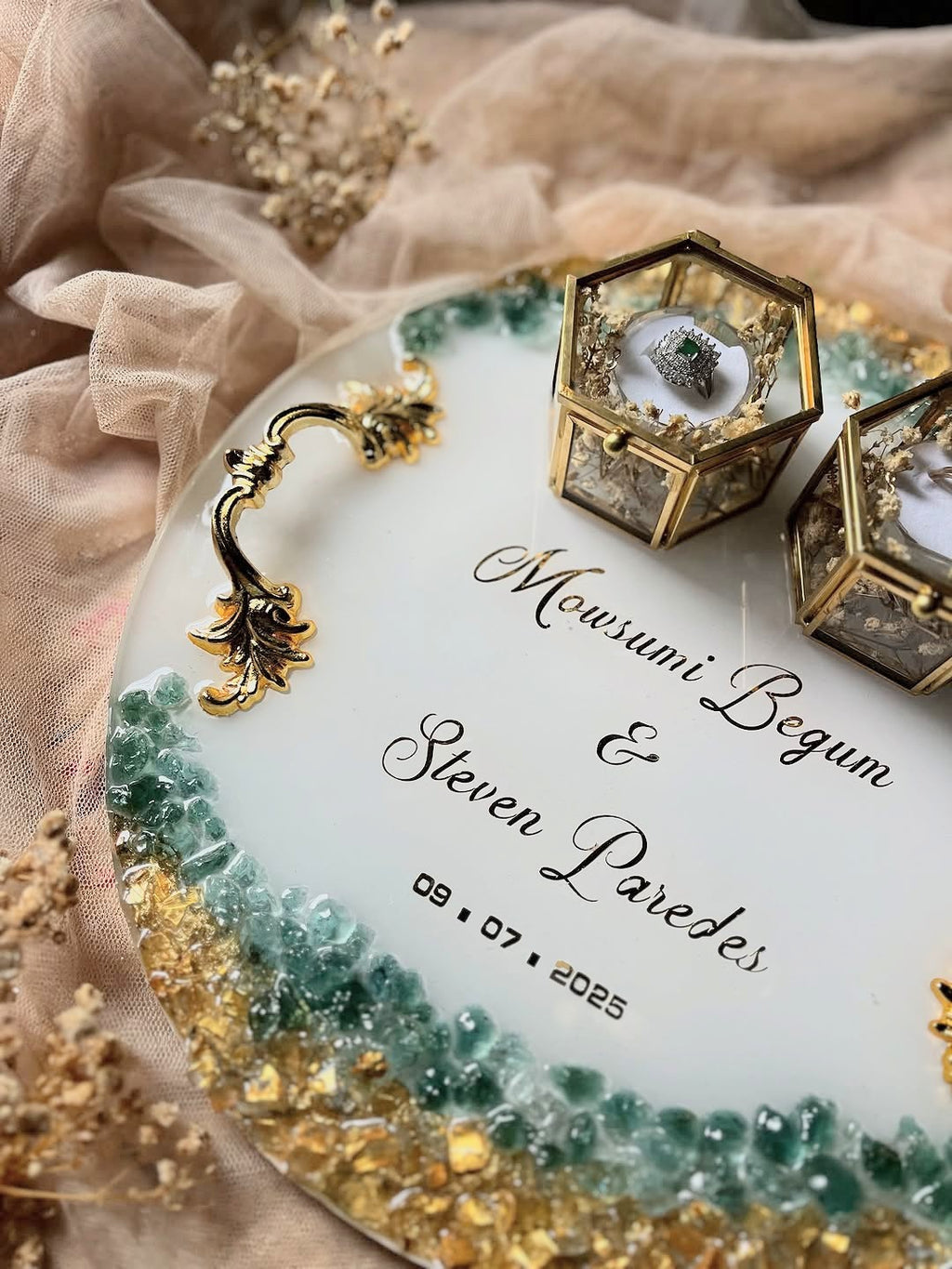 Personalized Luxury Resin Wedding Ring Tray: Nikkah/Engagement