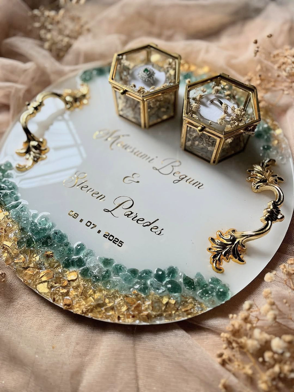 Personalized Luxury Resin Wedding Ring Tray: Nikkah/Engagement