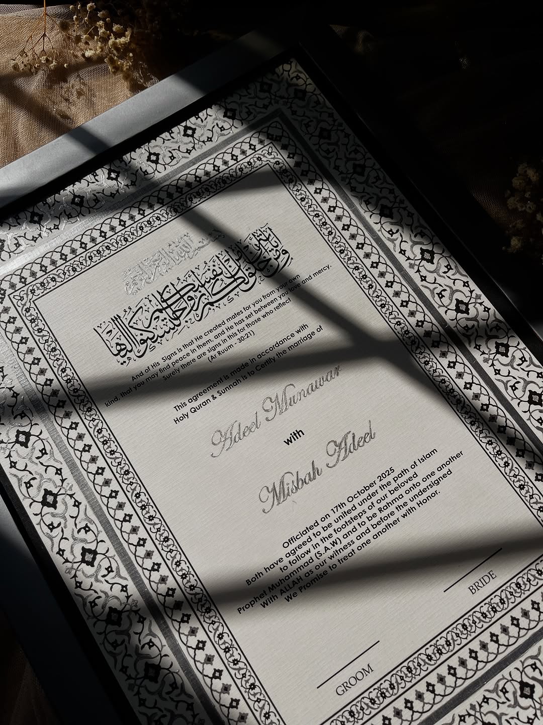 A4/A3 Luxury Nikkah Certificate, Islamic Wedding Contract/Marriage Certificate