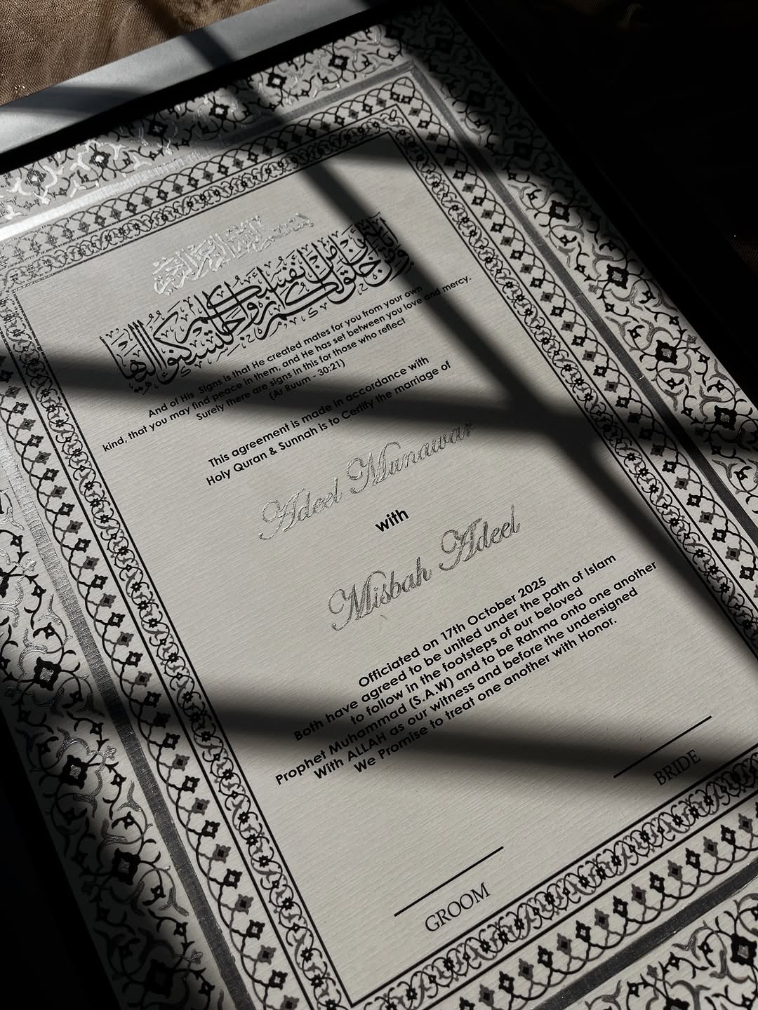 A4/A3 Luxury Nikkah Certificate, Islamic Wedding Contract/Marriage Certificate