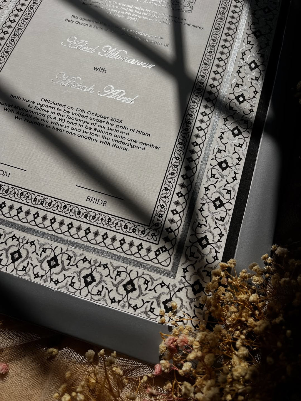 A4/A3 Luxury Nikkah Certificate, Islamic Wedding Contract/Marriage Certificate