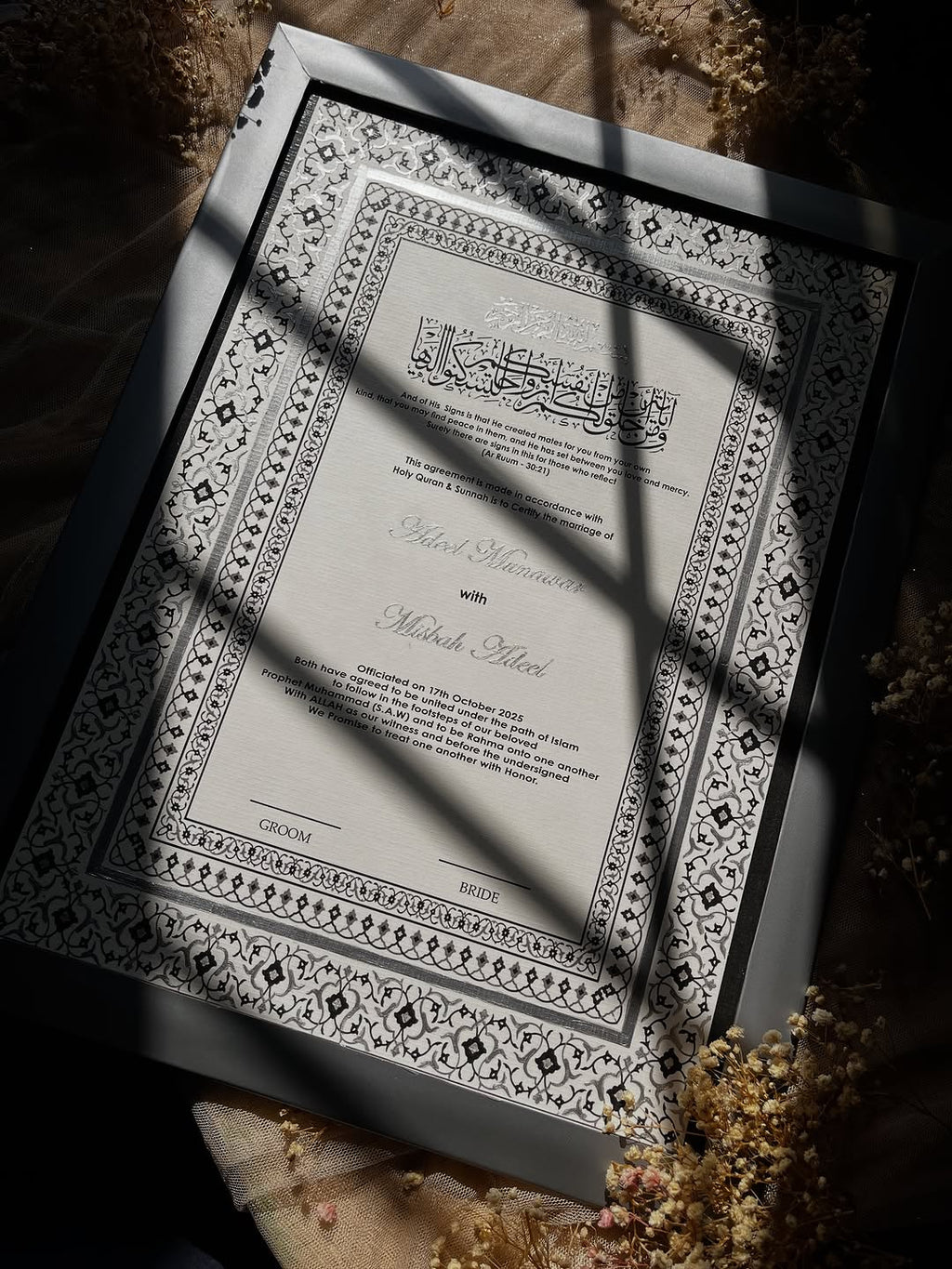 A4/A3 Luxury Nikkah Certificate, Islamic Wedding Contract/Marriage Certificate