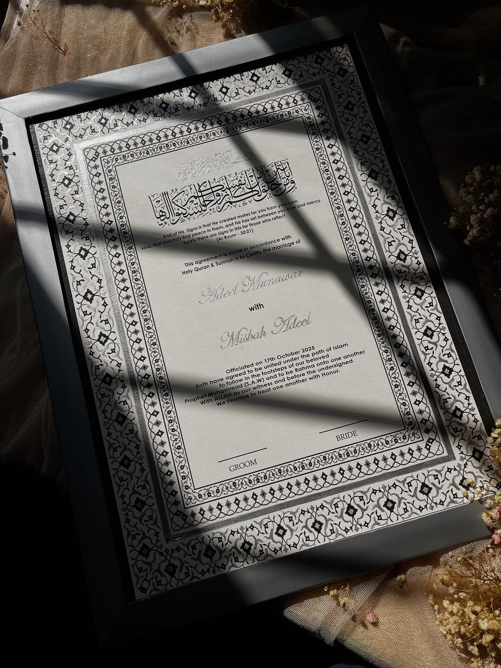 A4/A3 Luxury Nikkah Certificate, Islamic Wedding Contract/Marriage Certificate