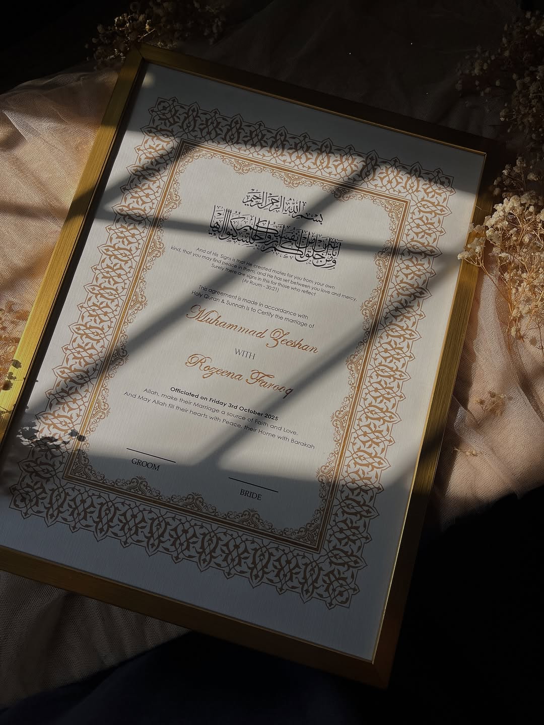 A4/A3 Luxury Nikkah Certificate, Islamic Wedding Contract/Marriage Certificate