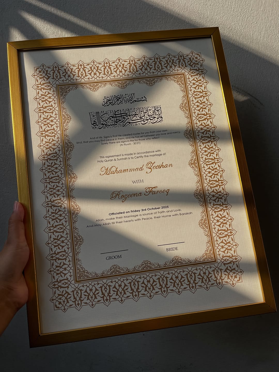 A4/A3 Luxury Nikkah Certificate, Islamic Wedding Contract/Marriage Certificate