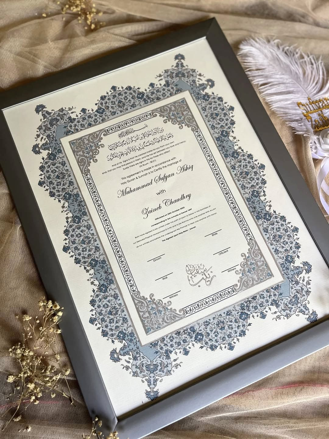 A4/A3 Luxury Nikkah Certificate, Islamic Wedding Contract/Marriage Certificate