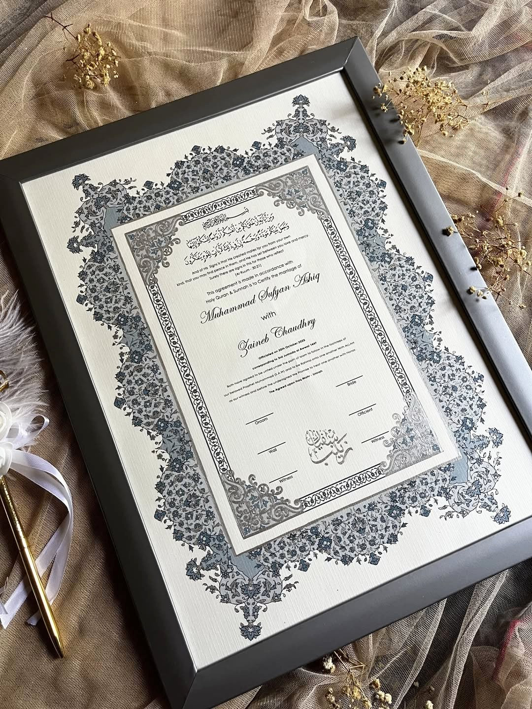 A4/A3 Luxury Nikkah Certificate, Islamic Wedding Contract/Marriage Certificate