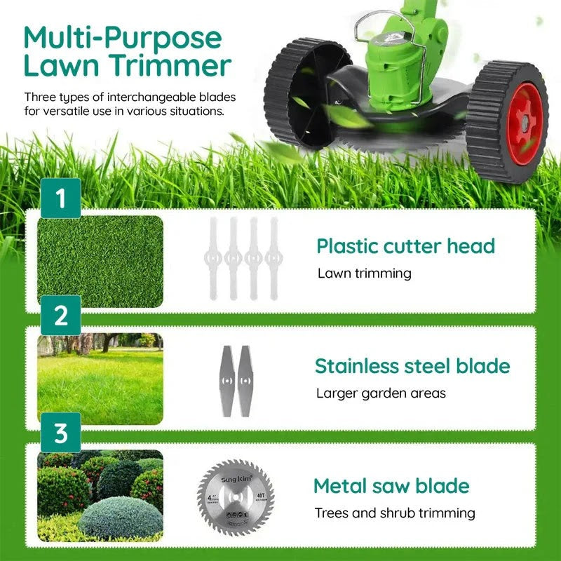 Cordless Grass Strimmer – Battery Powered Garden Trimmer with Steel Blades