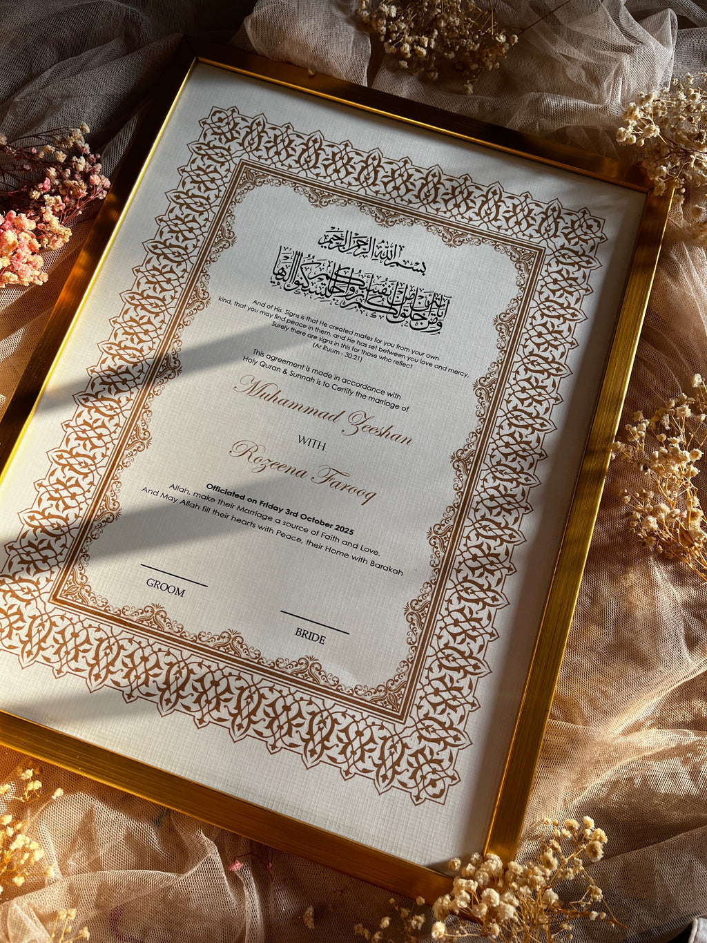 A4/A3 Luxury Nikkah Certificate, Islamic Wedding Contract/Marriage Certificate