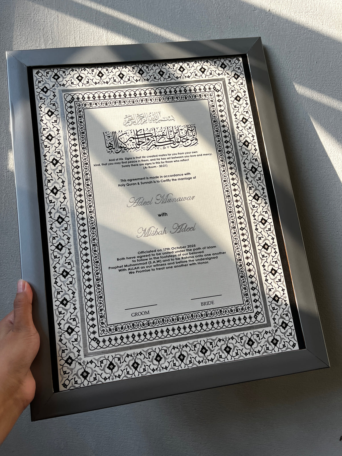 A4/A3 Luxury Nikkah Certificate, Islamic Wedding Contract/Marriage Certificate