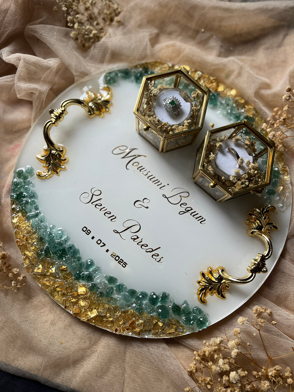 Personalized Luxury Resin Wedding Ring Tray: Nikkah/Engagement