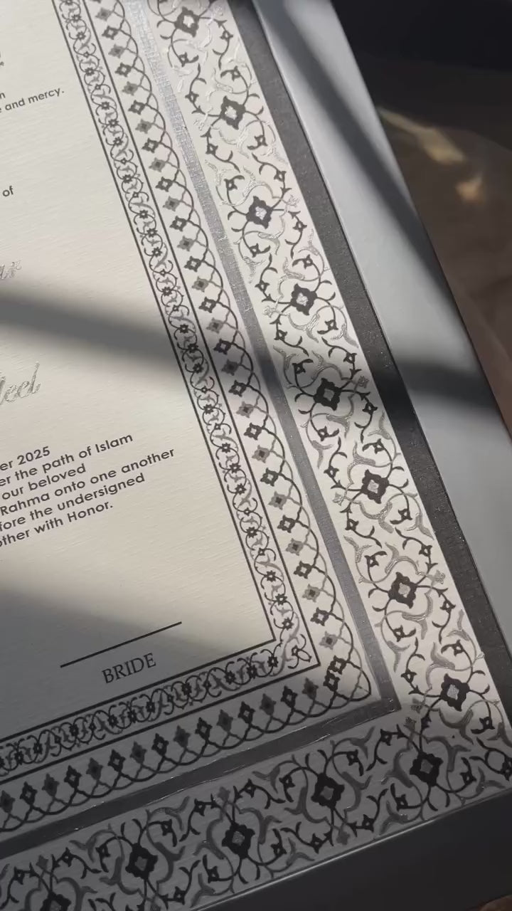 A4/A3 Luxury Nikkah Certificate, Islamic Wedding Contract/Marriage Certificate