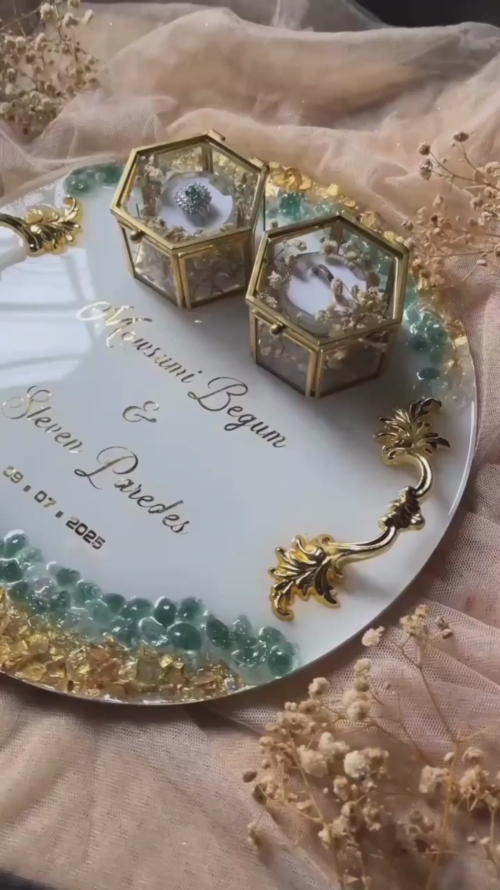 Personalized Luxury Resin Wedding Ring Tray: Nikkah/Engagement