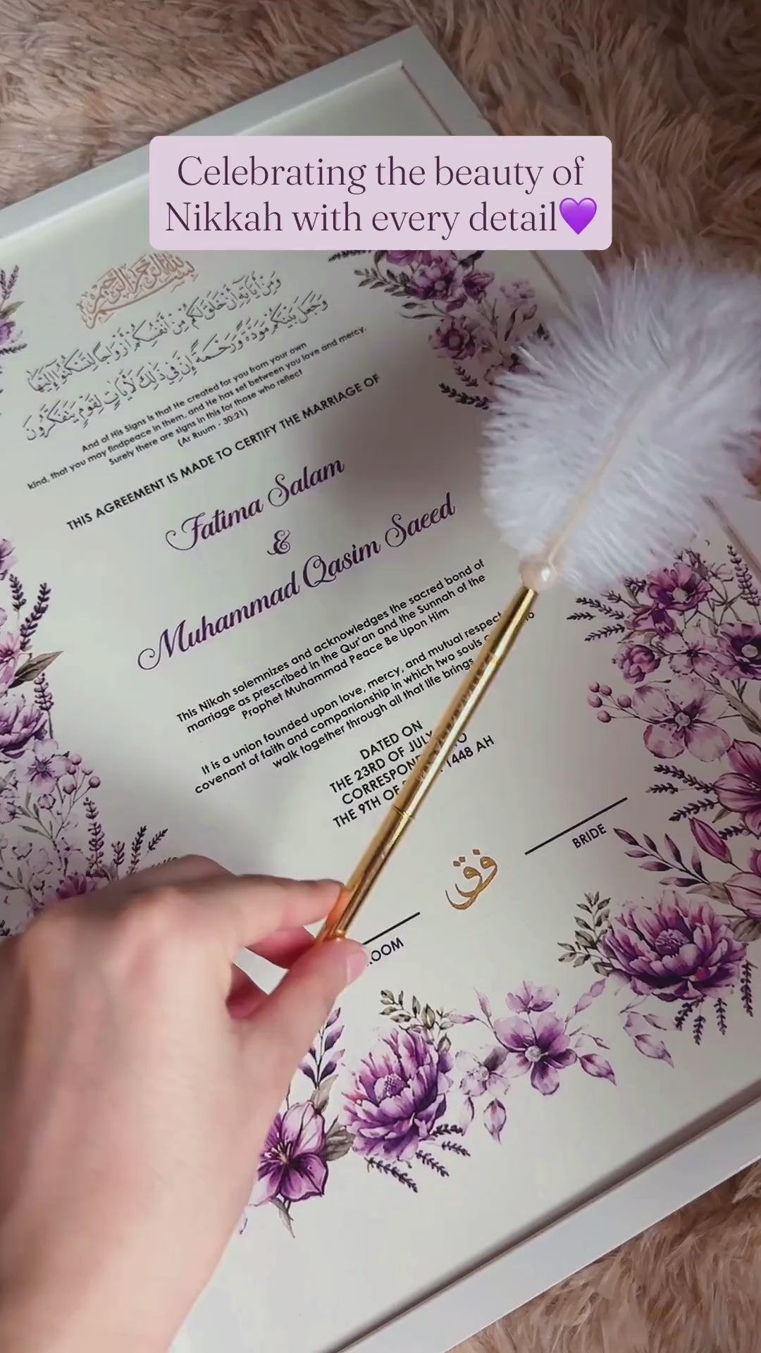 A4/A3 Luxury Nikkah Certificate, Islamic Wedding Contract/Marriage Certificate
